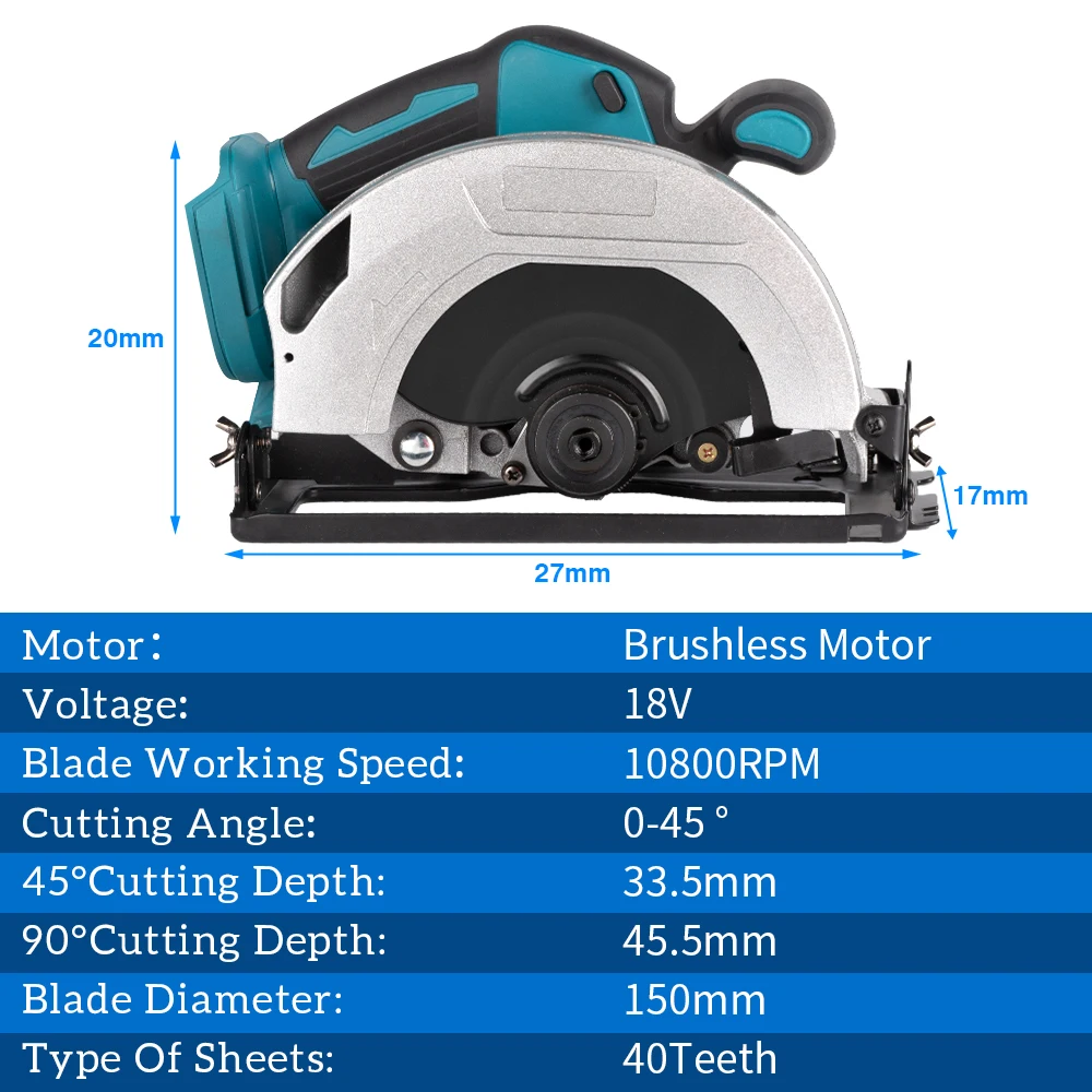 7 Inch Brushless Circular Saw 180mm 10800Rpm 3 Saw Blade Cordless Woodworking Cutting Tool for Makita 18V Battery Electric Saw 6