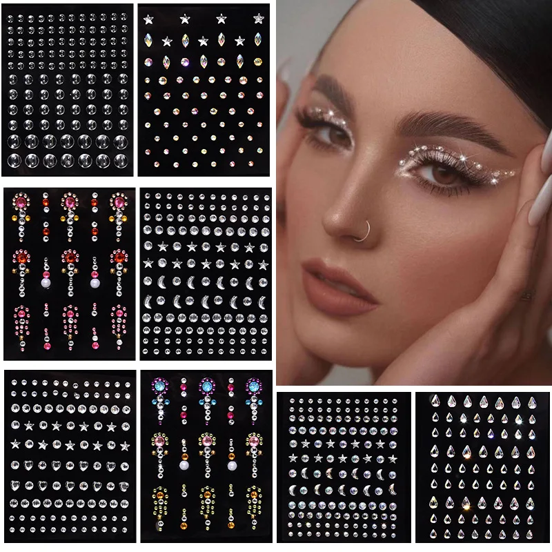 

1 Pcs Disposable Tattoo Stickers Color Crystal Diamond DIY Eyes Face Body Waterproof Makeup Stickers Makeup Tools Face Jewelry