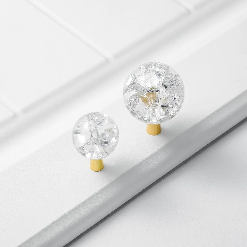 

Crystal brass ice crack ball round ball cabinet drawer European style cabinet door Knobs and handle single hole Dia.30mm