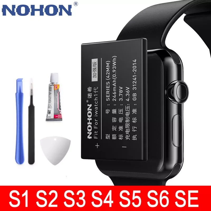 Аккумулятор NOHON для Apple Watch Series 1 2 3 4 5 SE 6 44 мм 42 мм, сменная батарея для iWatch S1 S2 S3 GPS LTE S4 S5 S6 38 мм 40 мм