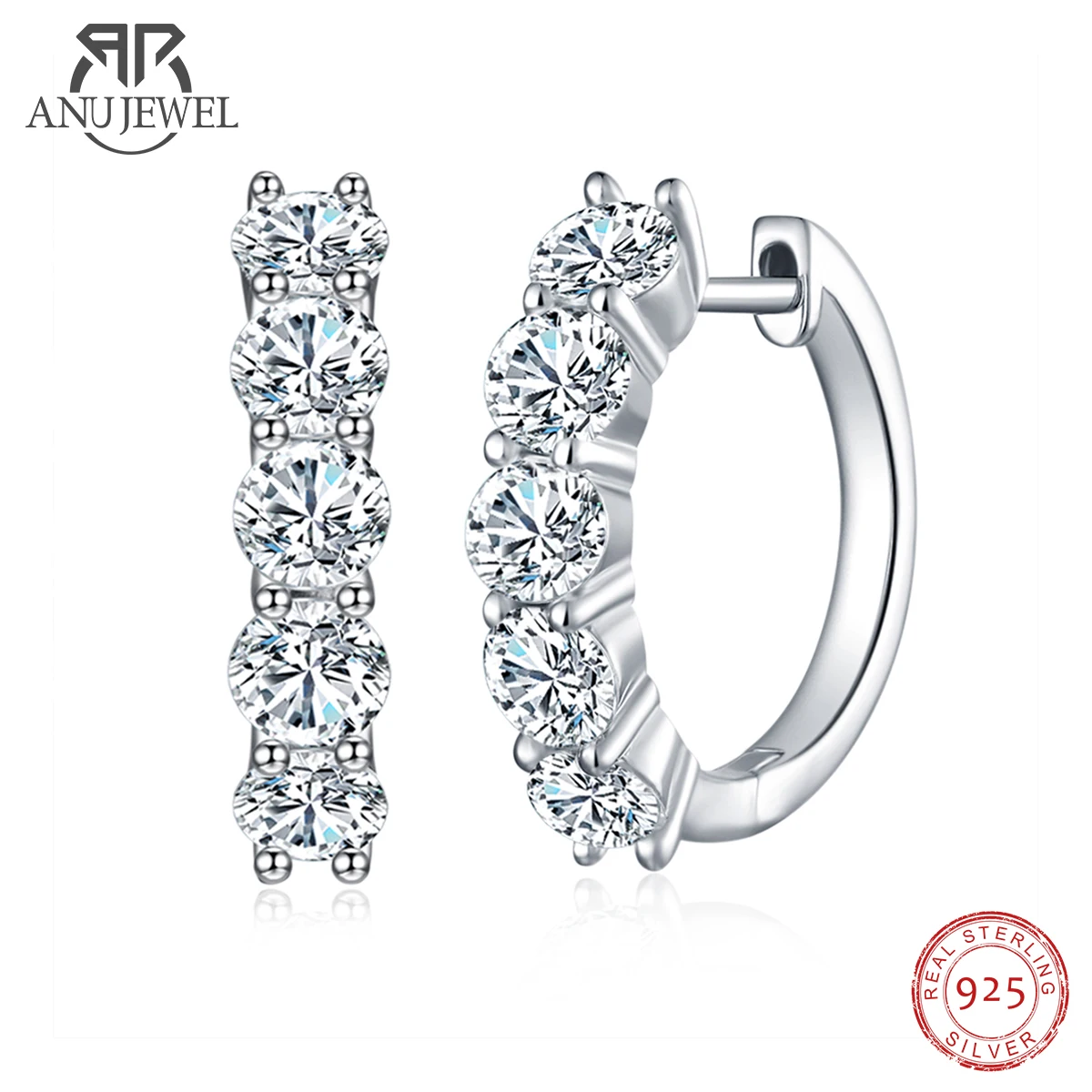 

AnuJewel 4mm 3cttw D Color Moissanite Huggie Hoop Earrings 925 Sterling Silver Luxury Huggie Earring For Women