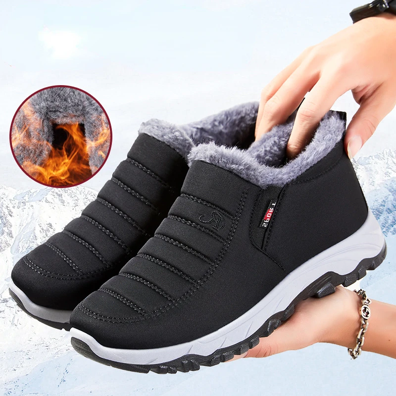 

Winter Red/Black/Blue Men/Women Snow Boots Outdoor Male Thick Sole Sneakers for Men Shoes Botines Warm Fluff Mens Ankle Boots