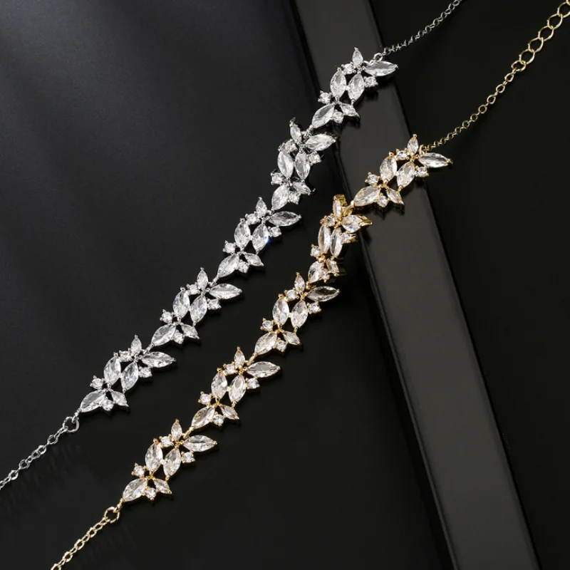 

Fashion Charm Cubic Zirconia Leaf Adjustable Bracelet for Women Engagement Gifts Gold /Silver Color Wedding Bracelets Jewelry