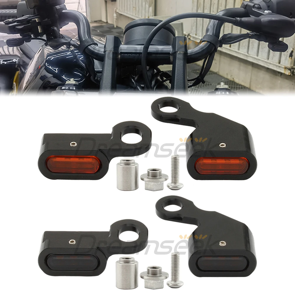 Фото Светодиодные габаритные указатели поворота на руле мотоцикла для Harley Sportster S RH1250 2021 2022 2023, индикатор с ЧПУ, дымчатые/янтарные линзы №1