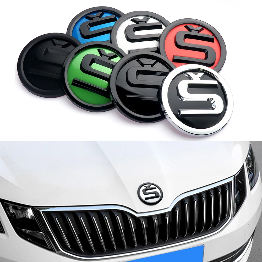 

ABS 80/90mm S Badge Car Front Hood Bonnet Trunk Emblem Sticker For Skoda Yeti Octavia a5 a7 Fabia Kodiaq Rapid Karoq Superb 2 3