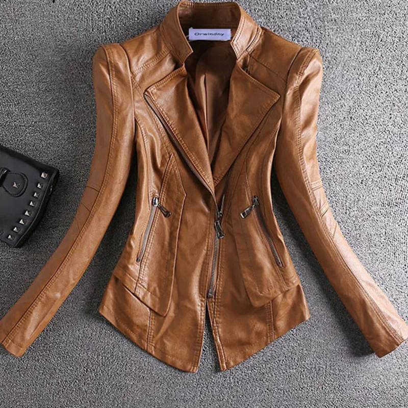 

Женское небольшое пальто весна-осень 2023, Женская приталенная универсальная Повседневная мотоциклетная кожаная куртка из искусственной кожи, Корейская короткая тонкая Свободная куртка в стиле ретро