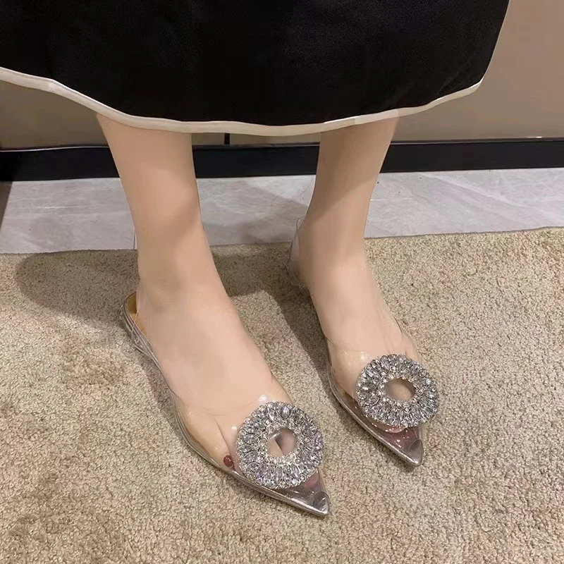 

Женские туфли на плоской подошве, прозрачные удобные туфли с острым носком и металлическим украшением, 2023
