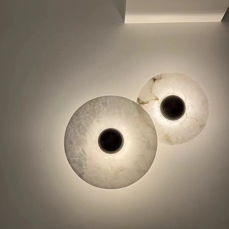 

Creative Round Marble LED Wall Lamp Living Room Bedroom Bedside Lamp Modern Home Decoration Wall Lights Corridor Background Lamp
