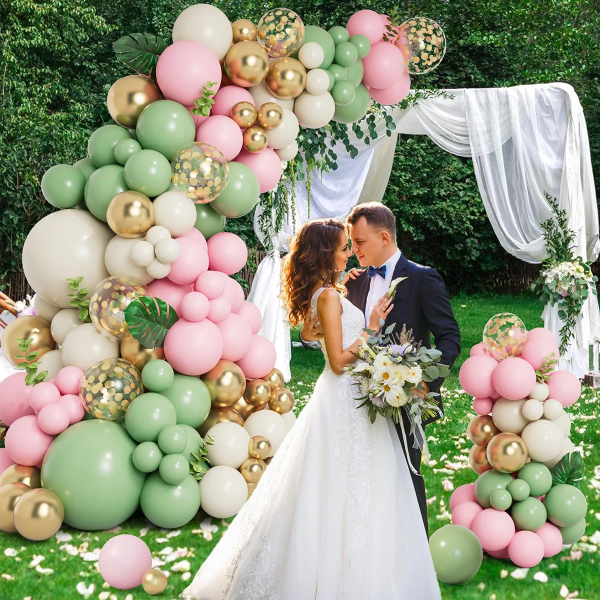 109 шт. зеленая белая розовая тема арочная гирлянда золотые металлические