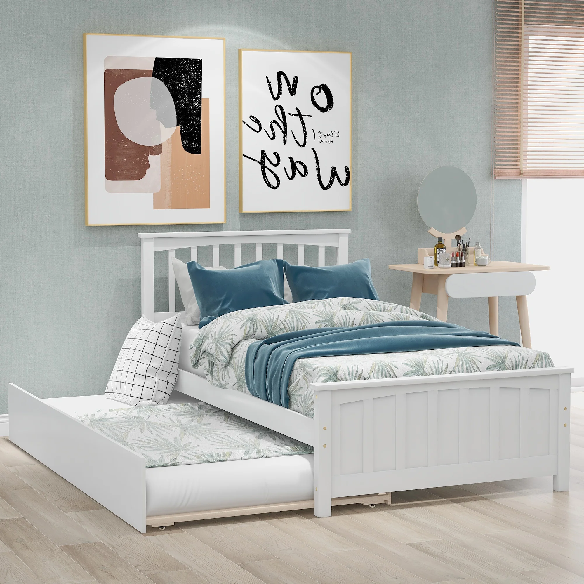 

79.5"L x 42"W Home Modern And Minimalist Wooden Bedroom Furniture Beds Frames Bases Twin Size Platform Bed With Trundle White