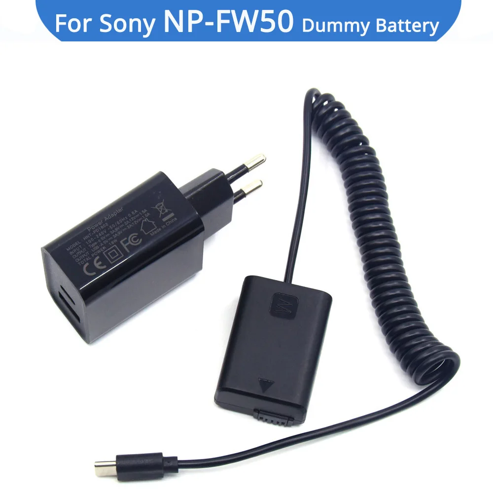 

USB-C Spring Cable To AC-PW20 DC Coupler NP-FW50 Dummy Battery PD Charger For Sony RX10 A7M2 A7II A7S2 A7R A7RII A6000 A6300