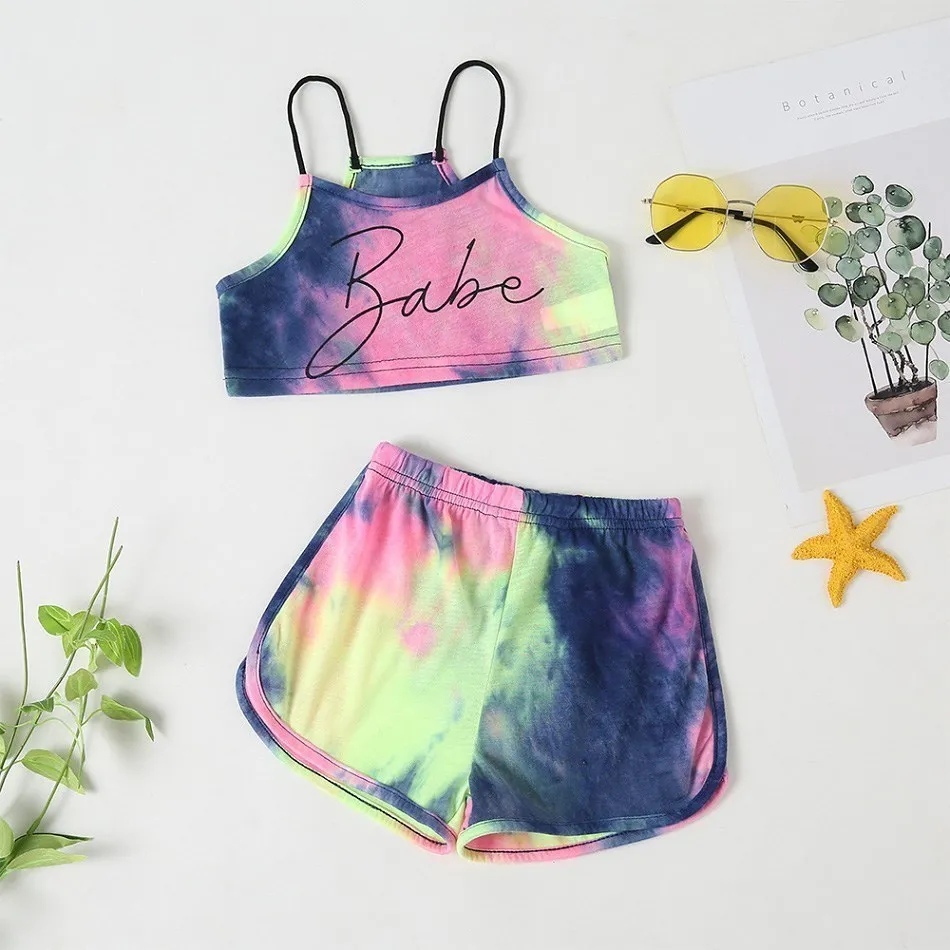 

Baby Girl Clothes Summer T-shirt Fluorescence Halter Tops Toddler Sports Suit Kids Clothing Girl Sleeveless Homewear Pajamas