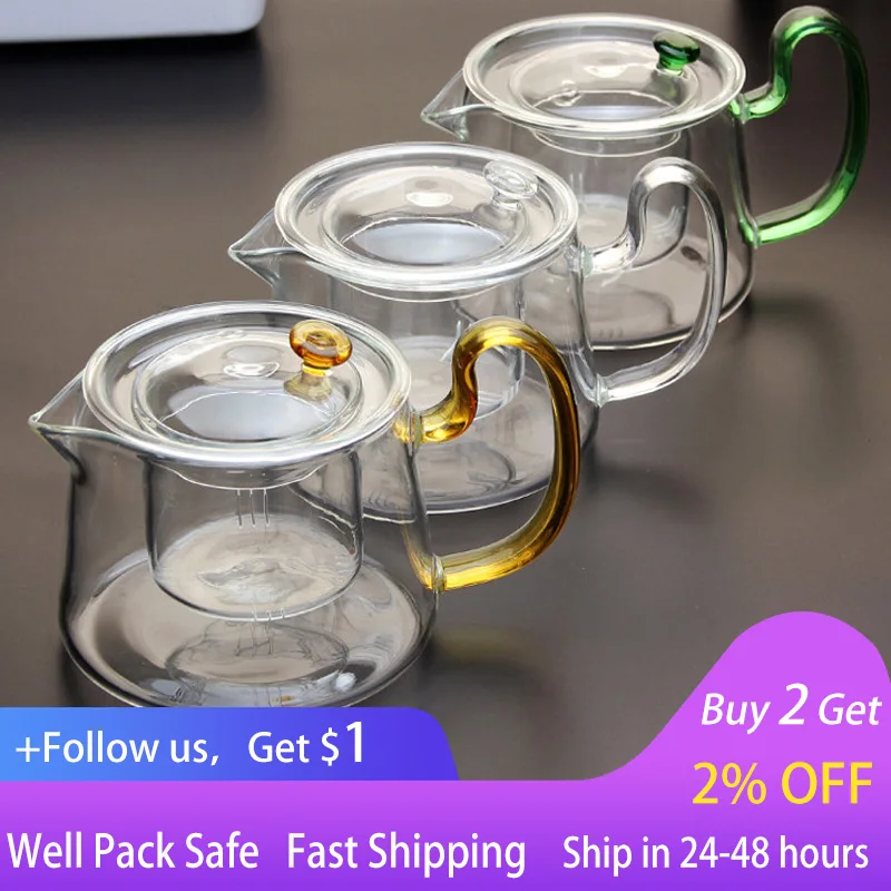 

Glass Transparent Pot Filter Chinese Tea Ceremony Teawear Sets Cup High Boron Silicon Janpanese Teapot Kettle 600ML
