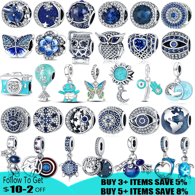 

925 Silver Blue Charms Fits Original Pandora Bracelet Necklace Beads Series For Women 925 Silver Pendant Beads Diy Jewelry