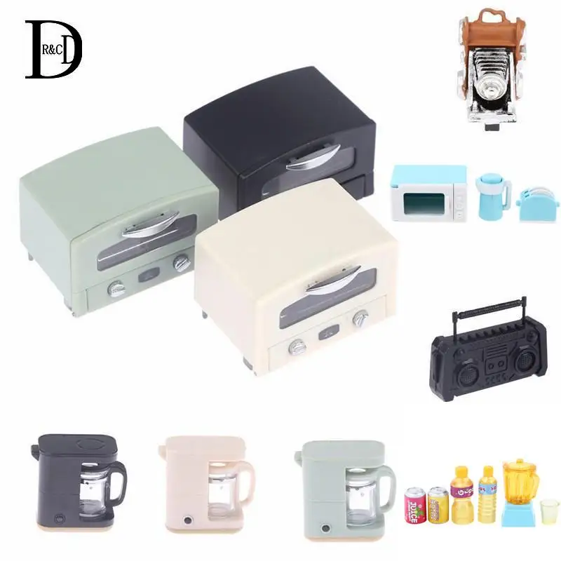

1/12 Dollhouse Accessories Retro Camera, Radio, Wooden Chair, Toilet Brush, Bathtub, Book, Grill Plate, Mini Oven Coffee Machine