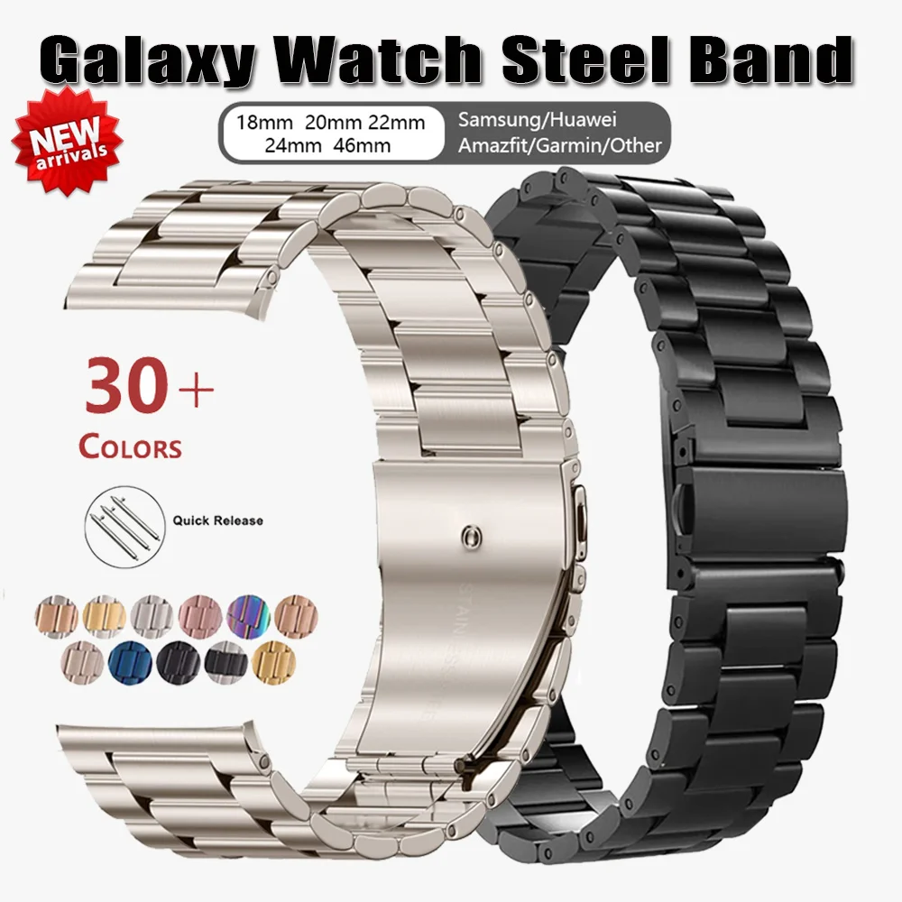 

22mm 20mm Stainless Steel Strap For Samsung Galaxy Watch 3 4 5 Pro 40mm 44mm 42mm 46mm Active2 Gear S3 Huawei GT2 Metal Band