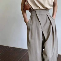khaki wide leg womens pantsuit baggy classic pants vintage palazzo office elegant casual trouser female work high waist pants