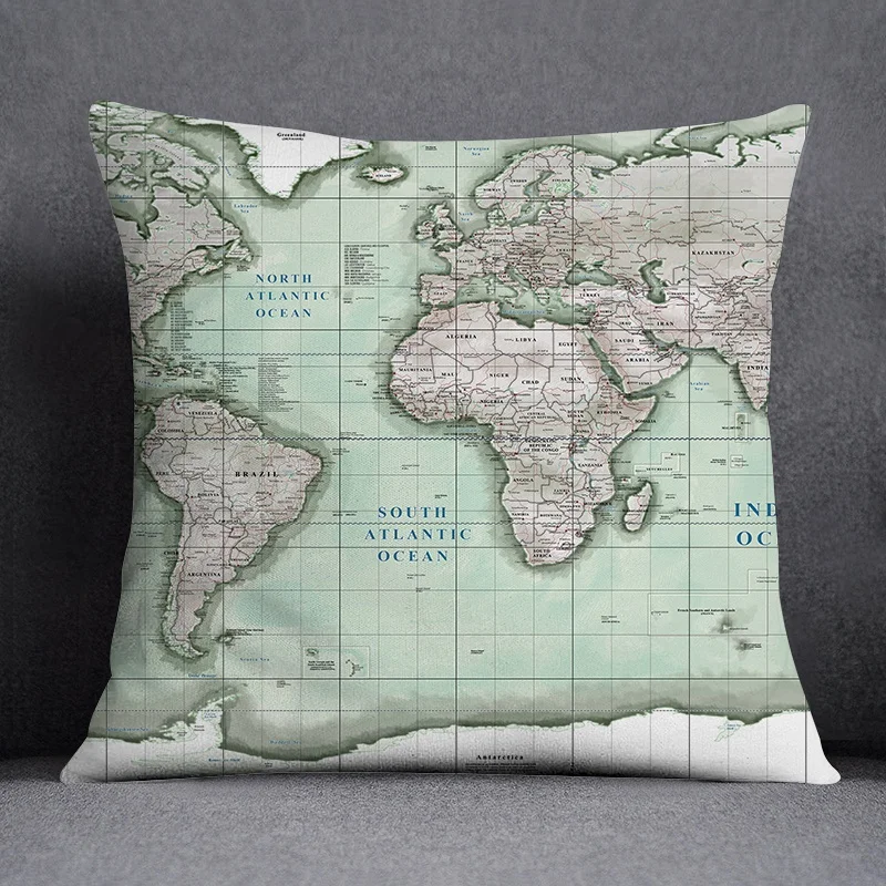 

World Map Series Home Decor Pillowcase Square Pillowcase Home Office Ornament