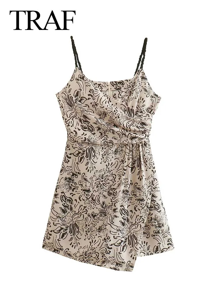 

TRAF Summer Women's Retro One-piece Shorts Tube Top Suspenders Sleeveless Sexy Cross Asymmetric Folds Fashion Ladies Bodysuit