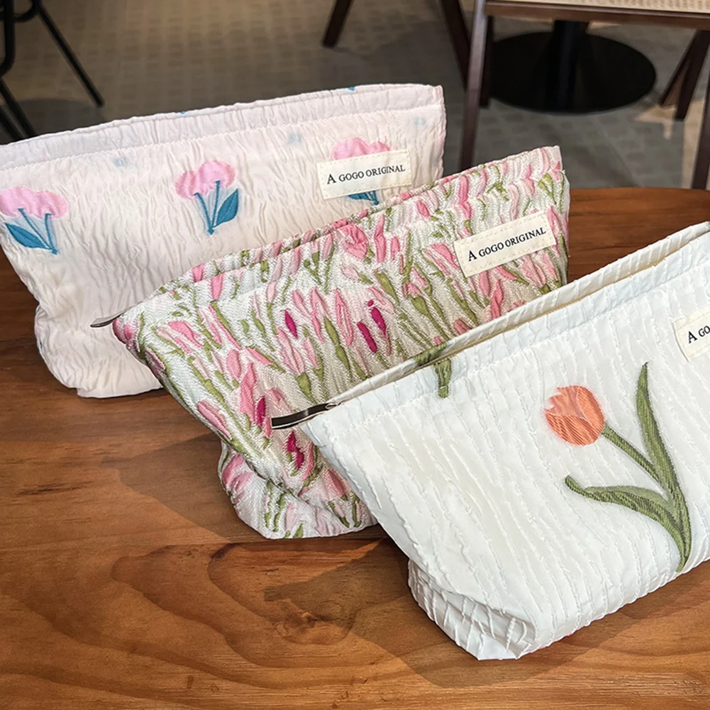 

Большая дорожная косметичка для женщин, органайзер для макияжа с тюльпаном, женская сумочка на молнии для туалетных принадлежностей, роско...