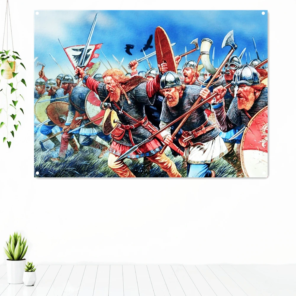 

Viking Warrior Combat Scene Poster Artwork Decorative Banner Flag Knights Templar Tapestry Wall Chart Wall Hangings Painting