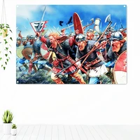 viking warrior combat scene poster artwork decorative banner flag knights templar tapestry wall chart wall hangings painting