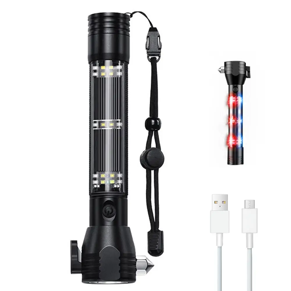 

Emergency Flashlight 8-in-1 Multifunctional Hammer Alarm Compass Waterproof Torch Solar Rechargeable Outdoor Camping Tool