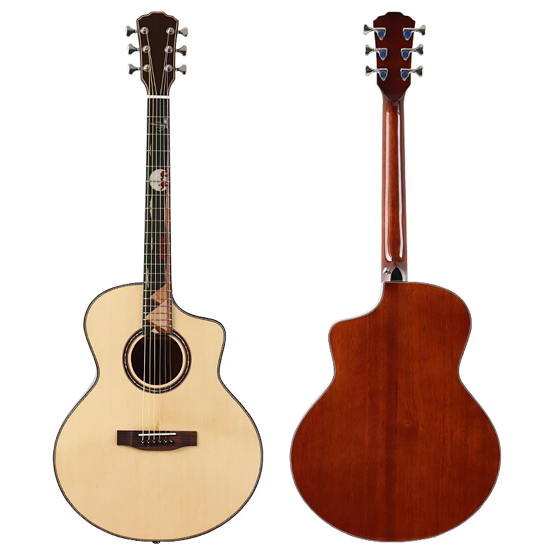 

Full Solid Acoustic Guitar 41 Inch Spruce Wood Top 6 String High Gloss Finish Mahogany Backplane Folk Guitar