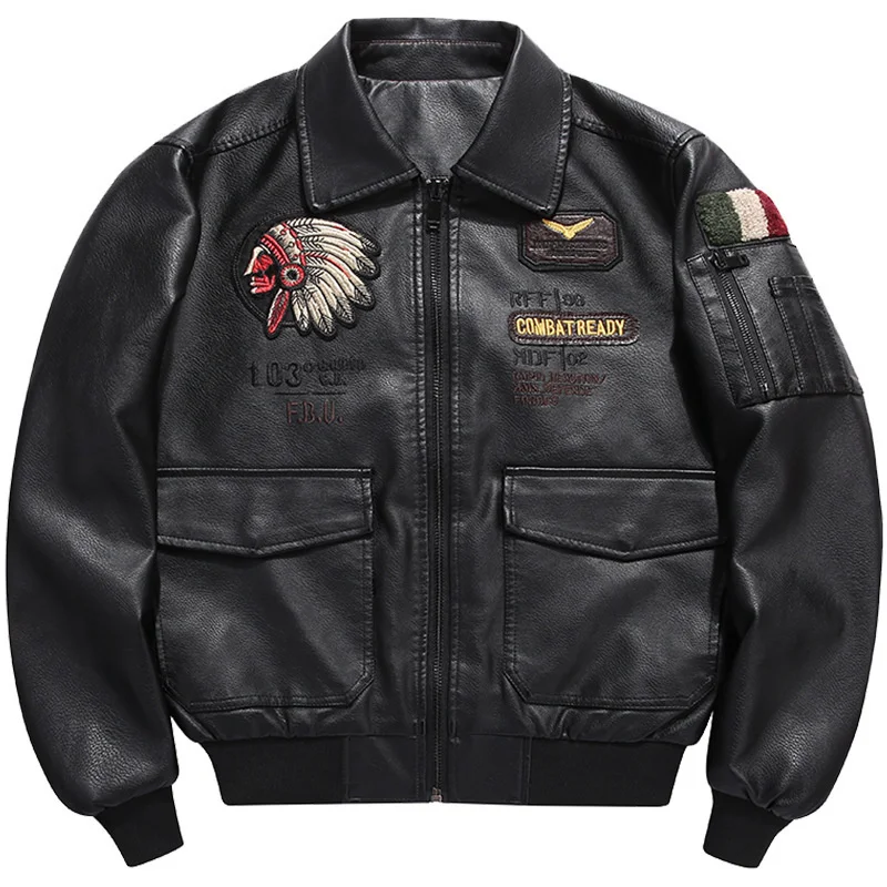 

Autumn Winter Men Motorcycle Leather Jacket Lapel Vintage Embroidery Locomotive Jackets PU Biker Coat Streetwear Male