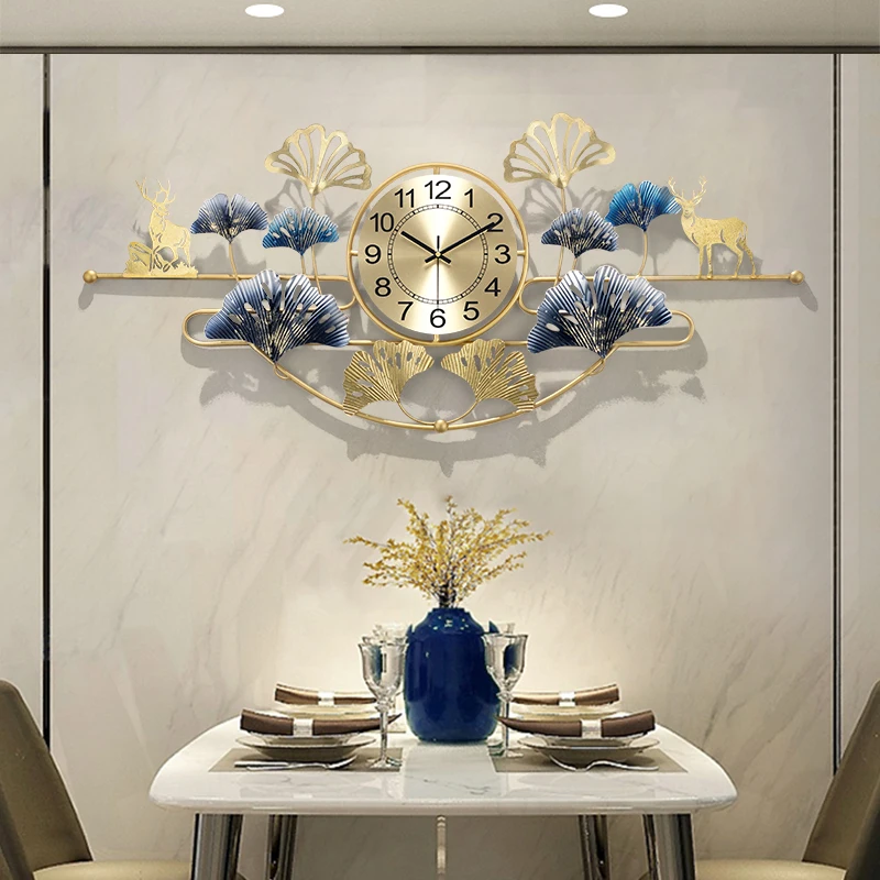 

European-style Creative Ginkgo Clock Dining Room Modern Large Silent Wall Watches Hallway Hanging Ornament Home Decoration