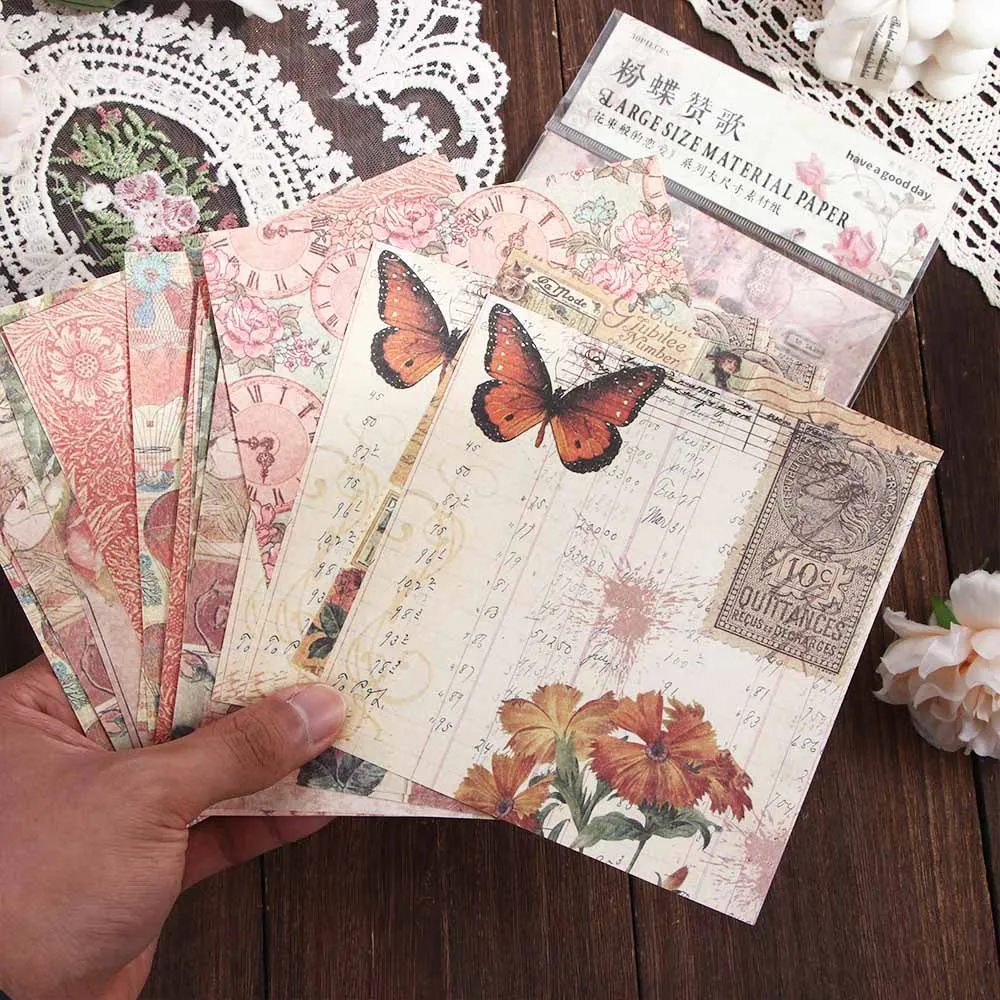 

30Sheets/Pack Retro Flower Material Paper Decorative Scrapbooking Vintage DIY Junk Journal Planner Craft Background Papers