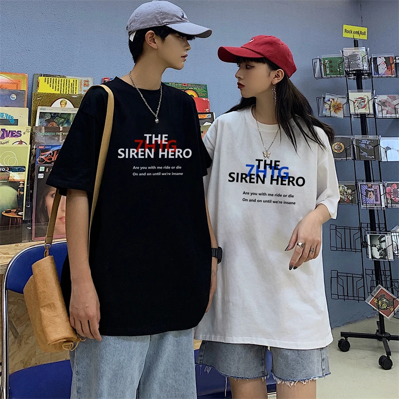 

Letter printed short-sleeved T-shirt women's pure cotton women's new Harajuku summer clothes loose Hong Kong style T-shirt coupl