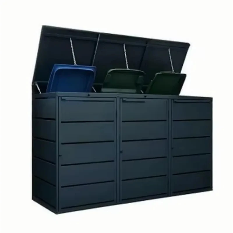 Фото Уличный контейнер для мусора Durle Triple Wheelie Storage Cinet с выдвижной крышкой для сада и двора №1