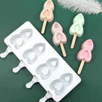 silicone ice cream mold 4 hole love heart geometric stripes popsicle molds diy candy chocolate soap jelly moulds ice cube tray