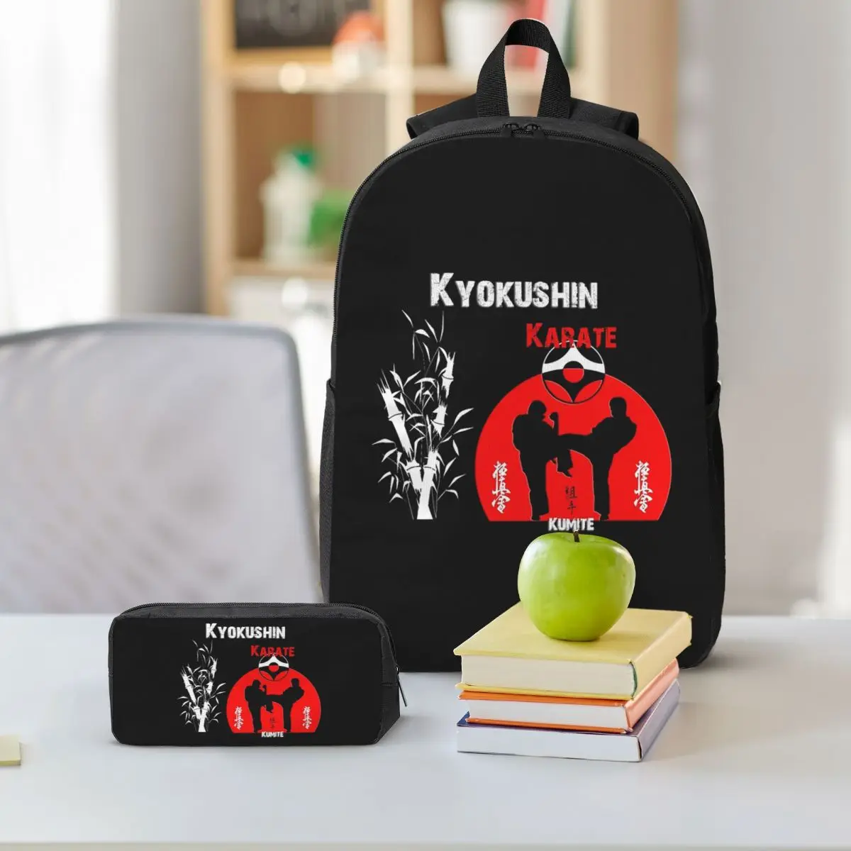 Фото Рюкзак Kyokushi Karate Kumite Scene, школьная сумка для студентов, сумки на плечо, 3 предмета: термосумка для обедов, пенал №2
