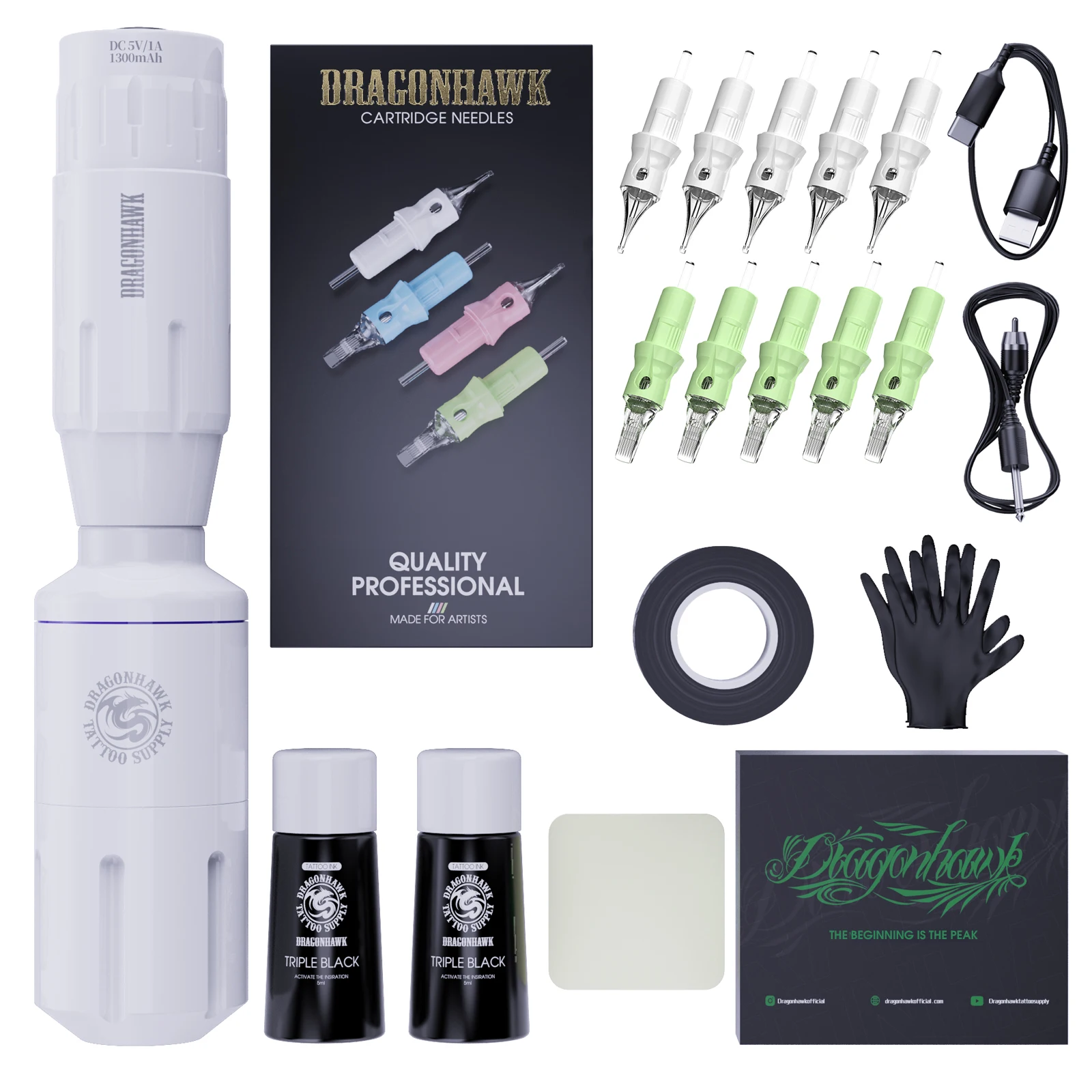 Dragonhawk Series Professional Rotary Tattoo Machine Pen Wireless Battery Set with Permanent Makeup Needles Tattoo Ink Kit
