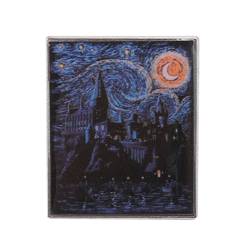

Van Gogh Oil Painting Stamp Pins Exquisite Design Starry Dark Castle Backpack Clothing Accessories Enamel Lapel Pins Brooch