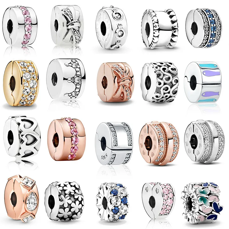 

925 Sterling Silver Beads Charm Shining Clips Bead Charms Fit Pandora Original Charms Silver Bracelets Women DIY Jewelry Making