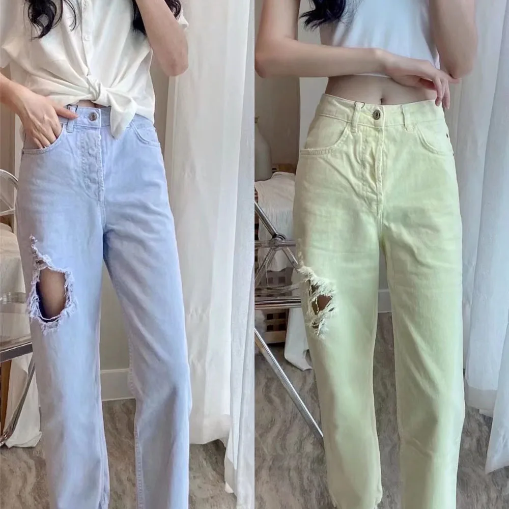 

2022 New Women's Chic Fashion Ripped Straight Jeans Retro High Waist Zipper Flying Women's Ankle Jeans Mujer