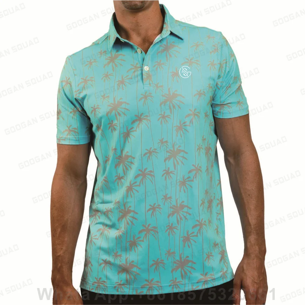 New Summer Men Golf Polo Shirts Lapel Casual Print Fashion Tops Short Sleeve Button Quick Dry Breathable Polo Shirt Clothing