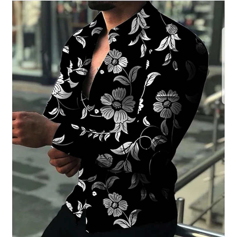 High Quality Luxury Fashion Men Shirts Oversized Casual Shirt Flowers Print Long Sleeve Tops Men's Clothes Prom Cardigan