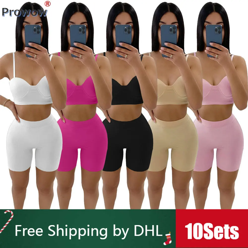 

Повседневный однотонный спортивный костюм, 10 комплектов, летние комплекты из 2 предметов, женская кофта без рукавов с глубоким вырезом, эластичные шорты, оптовая продажа, 9788