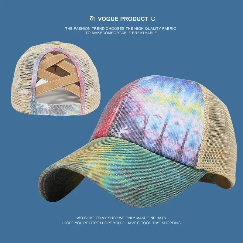

Summer Mens Hats And Caps For Men Casual Tie Dyed Horsetail Women Mesh Baseball Cap Retro Outdoor Net Sun Protection Gorras Bone