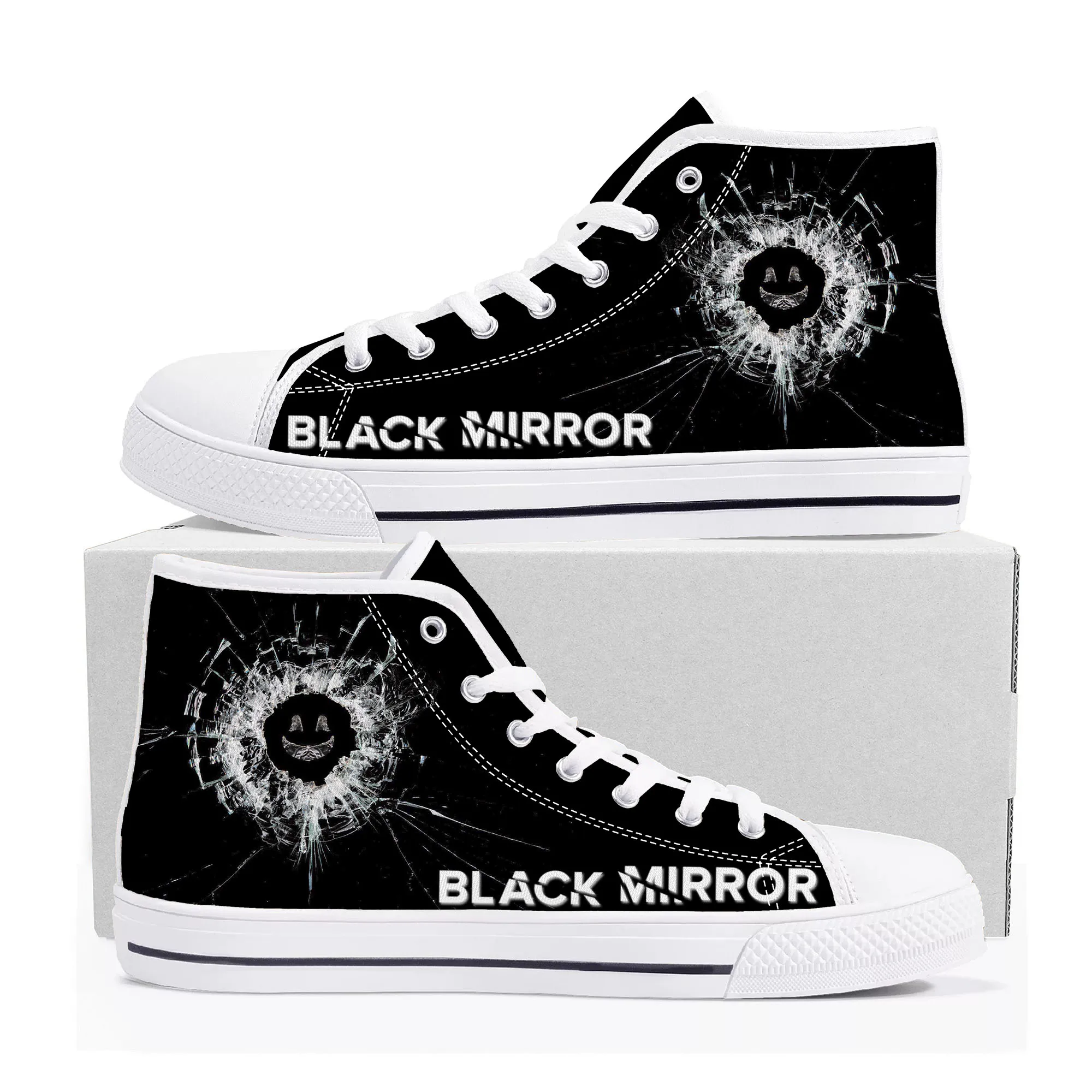 

Black Mirror High Top Sneakers Mens Womens Teenager Canvas High Quality Sneaker Casual Custom Made Shoes Customize DIY Shoe