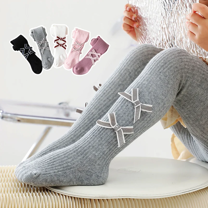 

Children's Pantyhose Double Bow Girls Leggings Tights Cotton Boneless Baby Girl Pantyhose Jumpsuit Dance Socks Bottoms Leggings