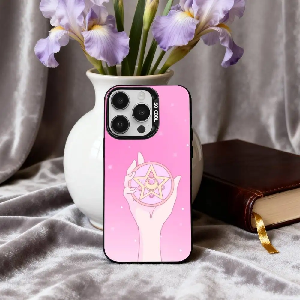 Фото Чехол для телефона Sparkle Pastel S-Sailor M-Moons для iPhone 17, 16, 15, 14, 13, 12, 11 Plus, Pro Max, черный, серебристый, цвета конфет. №5