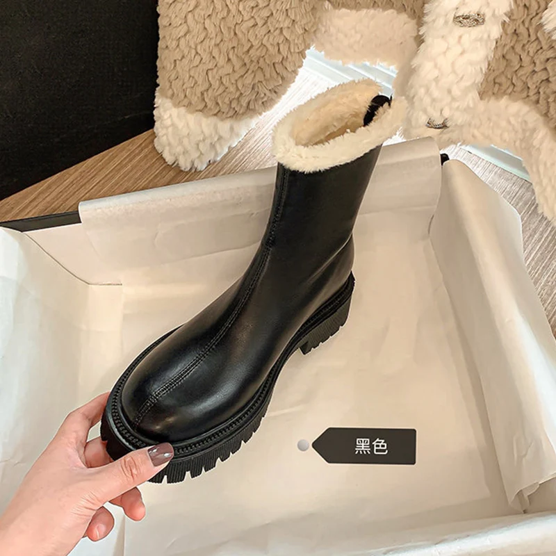 

Женская обувь, зимние ботинки, австралийские ботинки, женские ботинки с круглым носком, на молнии, 2022, кожаные ботильоны в стиле «Лолита» на ...