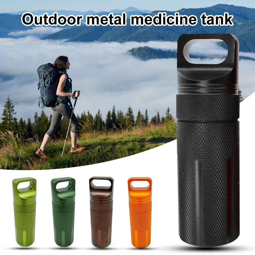 

Aluminum Alloy Capsule Survival Seal Pill Box EDC Waterproof Hike Box Container Outdoor Dry Bottle Holder Camping Medicine Case