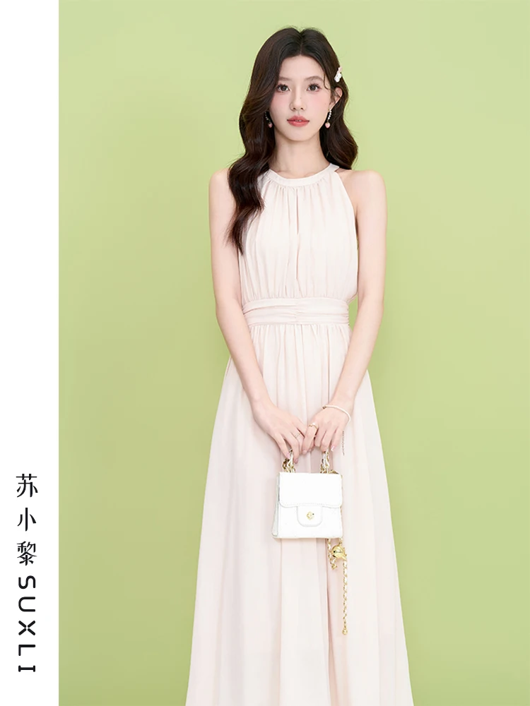 Su Xiaoli French sle Temperament Sleeveless off-the-Shoulder Design Sense Dress High Summer New Hanging Neck Waist Hu... |