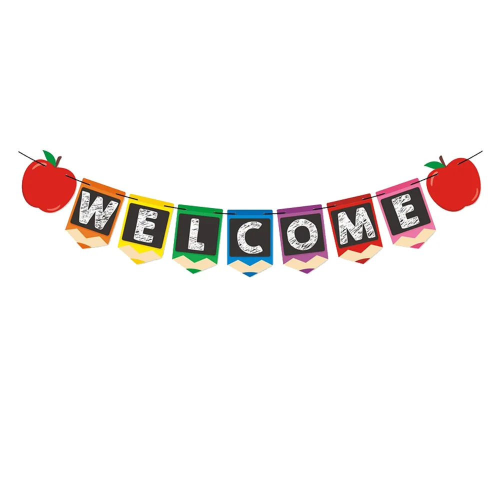 

Banner School Welcometo Decorations Bunting Party Classroom Firstday Hanging Starting Flag Door Sign Decorpull Supplies Baby